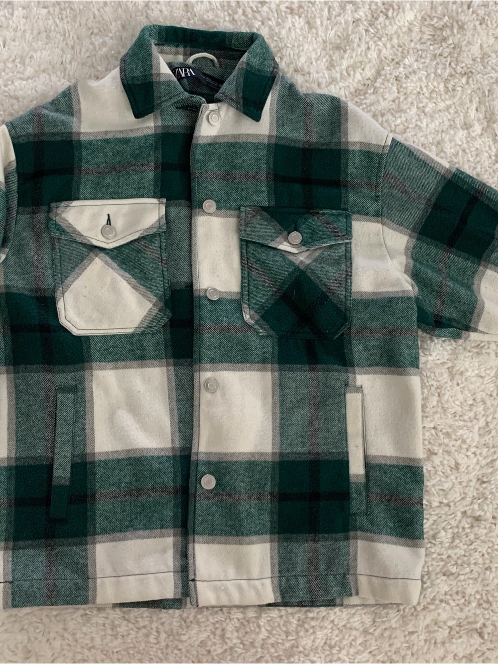 ZARA Green & Cream Plaid Snap-Front Shirt Jacket